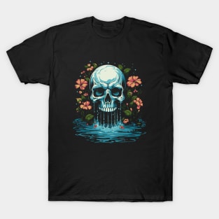 Flowers and waterfall - tattoo art skull T-Shirt